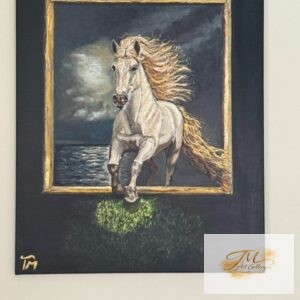 White horse in surreal painting scene