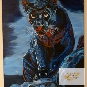 Majestic black panther under moonlit sky