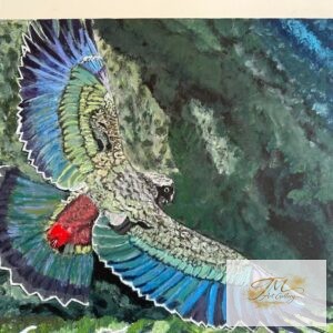 Artistic depiction of a flying parrot