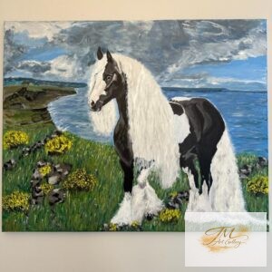 Horse in a coastal landscape painting